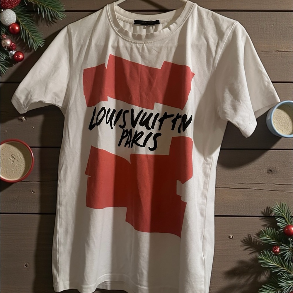 Louis Vuitton White Tee with Red Graphic